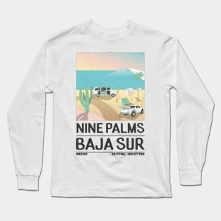 Nine Palms, Baja Sur, Mexico Retro Travel Long Sleeve T-Shirt